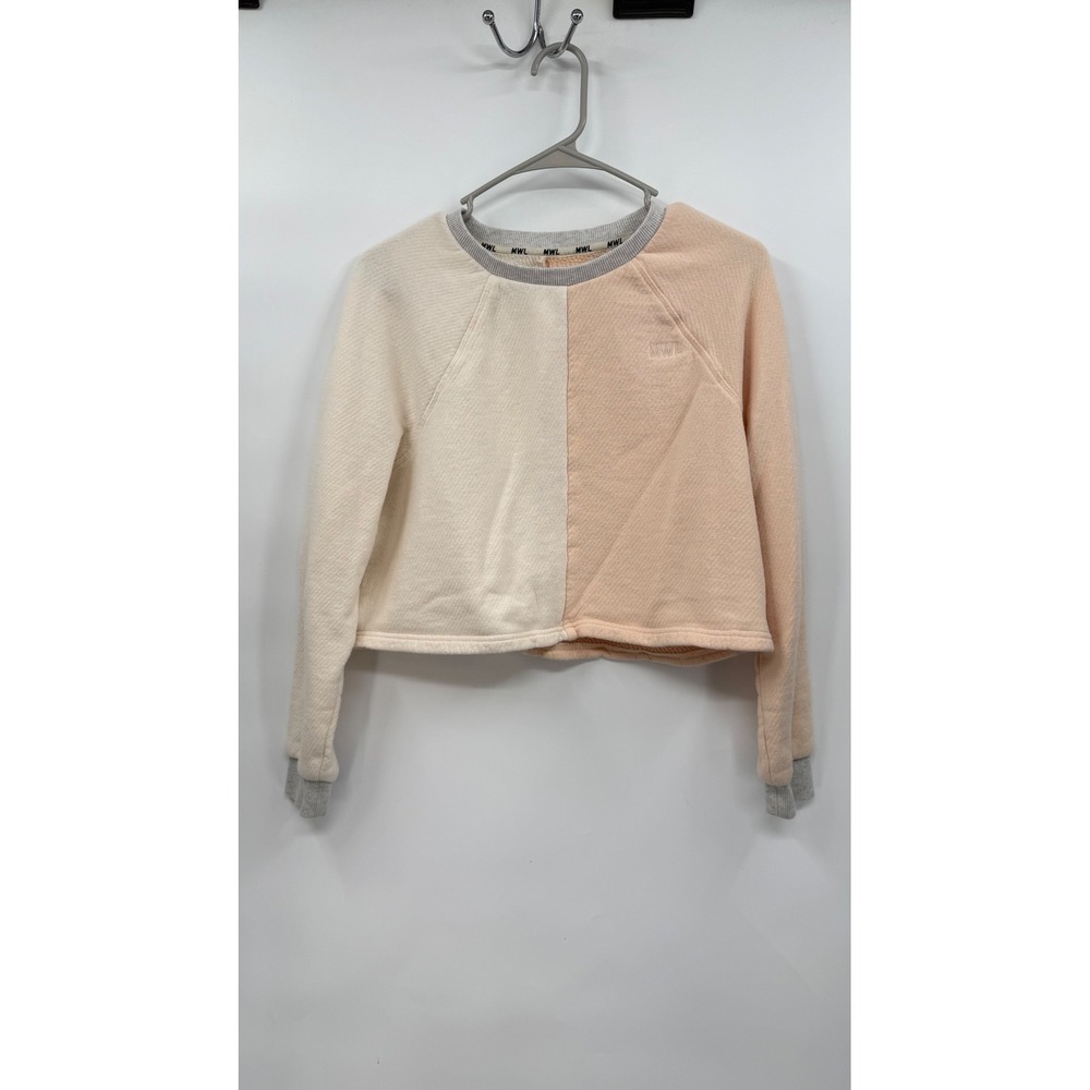 Madewell‎ XS Cropped Sweatshirt Womens Peach Cream Colorblock Textured Pullover